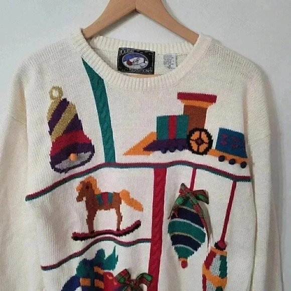 Vintage Holiday Traditions Cotton Blend Crewneck Pullover Women's Sweater M - Picture 5 of 7